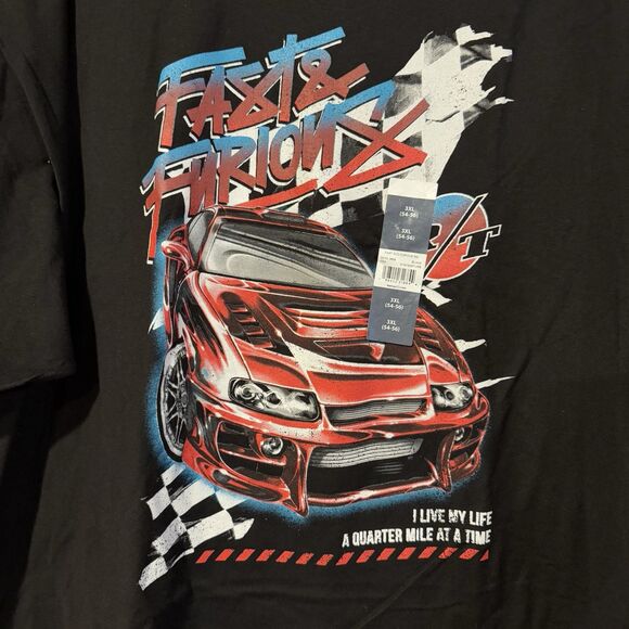 Fast & Furious Men's 3XL Black Graphic Tee T-Shirt Red Supra Car Quarter Mile - Picture 2 of 6